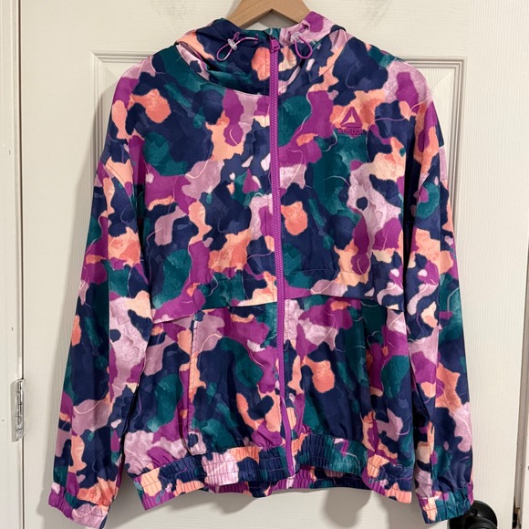 Reebok Jackets & Blazers - Reebok Windbreaker Womens Large Purple Camo Jacket Hooded Athleisure Sporty Gym